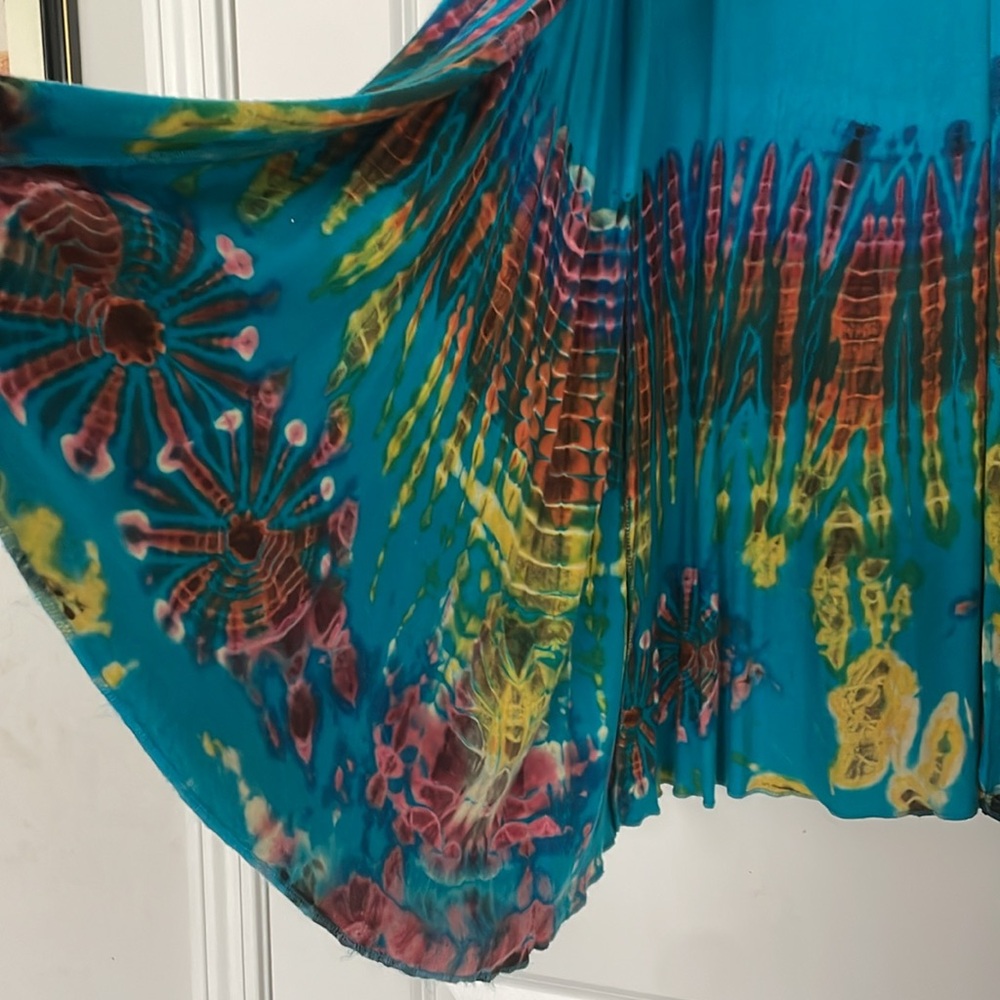 Shore Line Multicolor Tie Dye Duster Asymmetrical Festival Hippie Boho Cotton